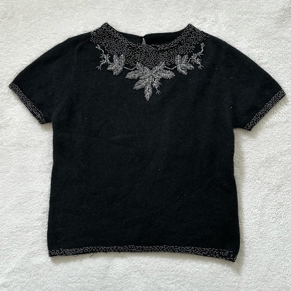 AEFFE SPA | Laine & Angora Wool Short-Sleeve Embellished Sweater
